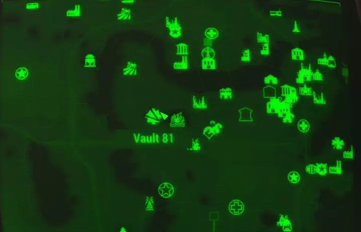 A map showing the location of Vault 81