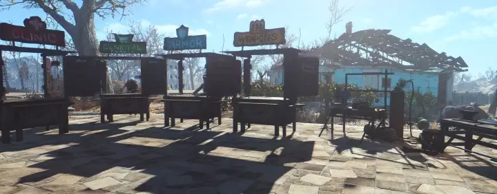 Making stores in the Sanctuary Settlement, along with Supply Lines, will allow you to have all the crafting and shopping resources you need in one area.